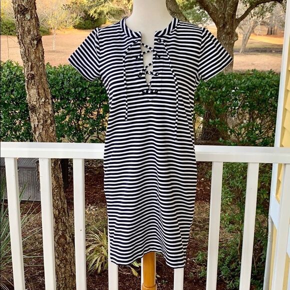 J. Crew Nautical Strip Lace-Up Dress - Picture 2 of 6